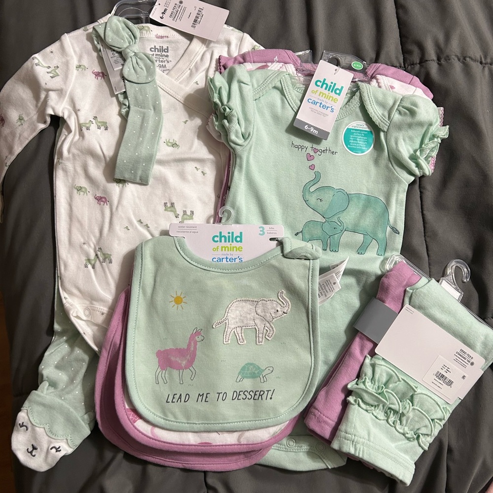 Child of Mine Made By Carter’s Mint and Lilac Baby Bundle Set of 11